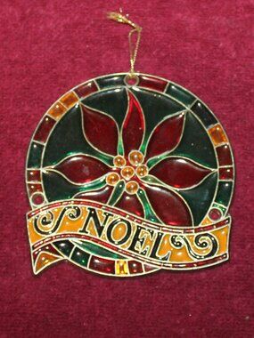 Vintage Stained Glass Noel Poinsettia Sun Catcher